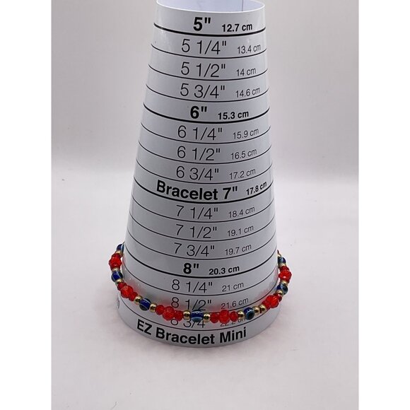 Adjustable Red & Blue Beaded Bracelet With Gold Our Lady Of Guadalupe Charm - Picture 4 of 4